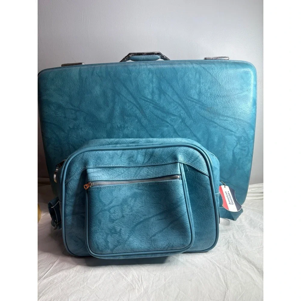 American Tourister Teal Blue Vintage Luggage Set 2 Piece Suitcase Carry On